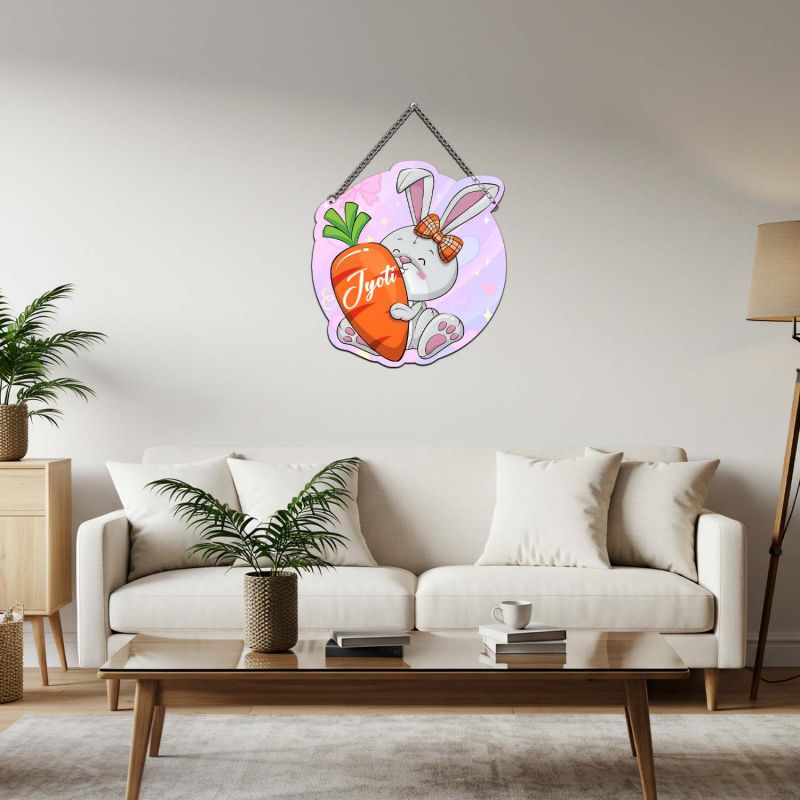 Personalized Bunny & Carrot Kids Room Wooden Wall Hanging for Nursery & Playroom Kids Room Wall Decor Birthday Return Gift Wall Art